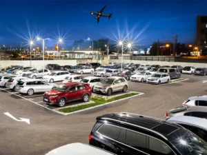 Cars parking at the Vienna airport parking lot from TOM Parking